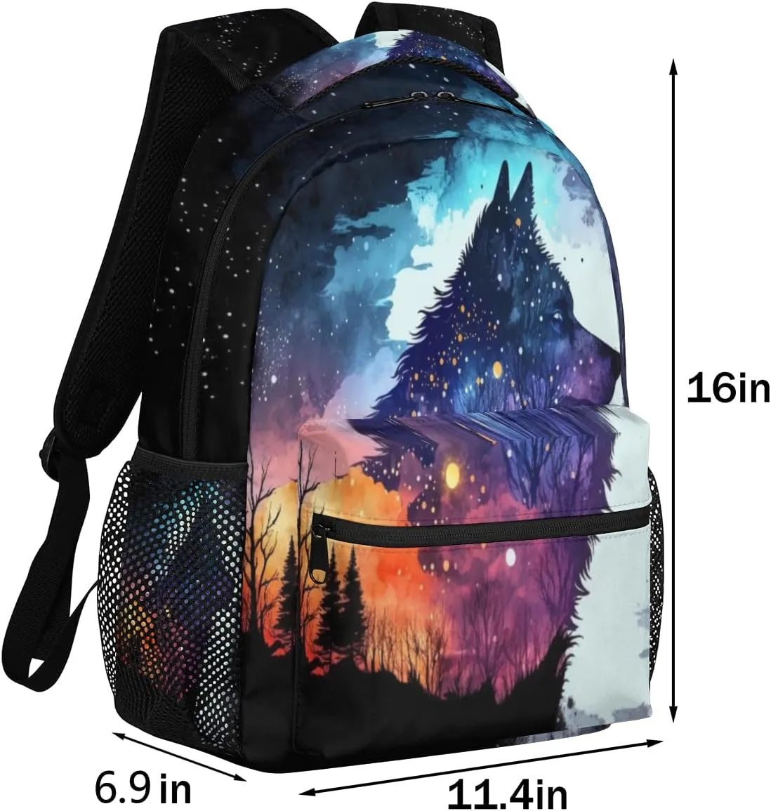 Galaxy Wolf Backpack for Girls Boys Kids Forest Wolf 16inch Laptop Backpacks Lightweight Waterproof School Bookbag Travel Daypack Computer College Bag Gym Rucksack for Work School Women Men