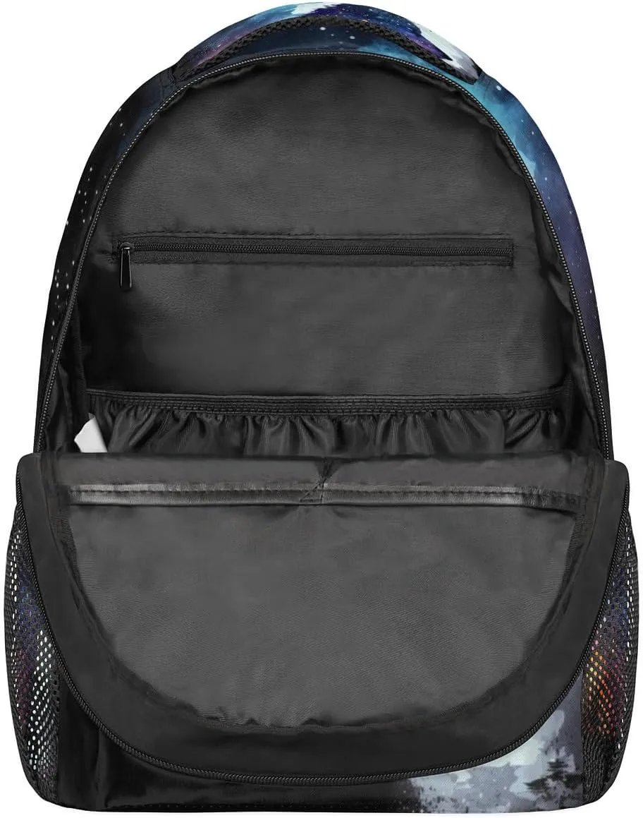 Galaxy Wolf Backpack for Girls Boys Kids Forest Wolf 16inch Laptop Backpacks Lightweight Waterproof School Bookbag Travel Daypack Computer College Bag Gym Rucksack for Work School Women Men