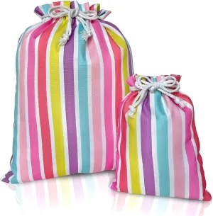 Gather & Knot Drawstring Gift Bags | 20" Large 12" Small | Premium Canvas | Reusable Fabric Wrap for Girls Birthdays, Baby Shower | Rainbow Stripe