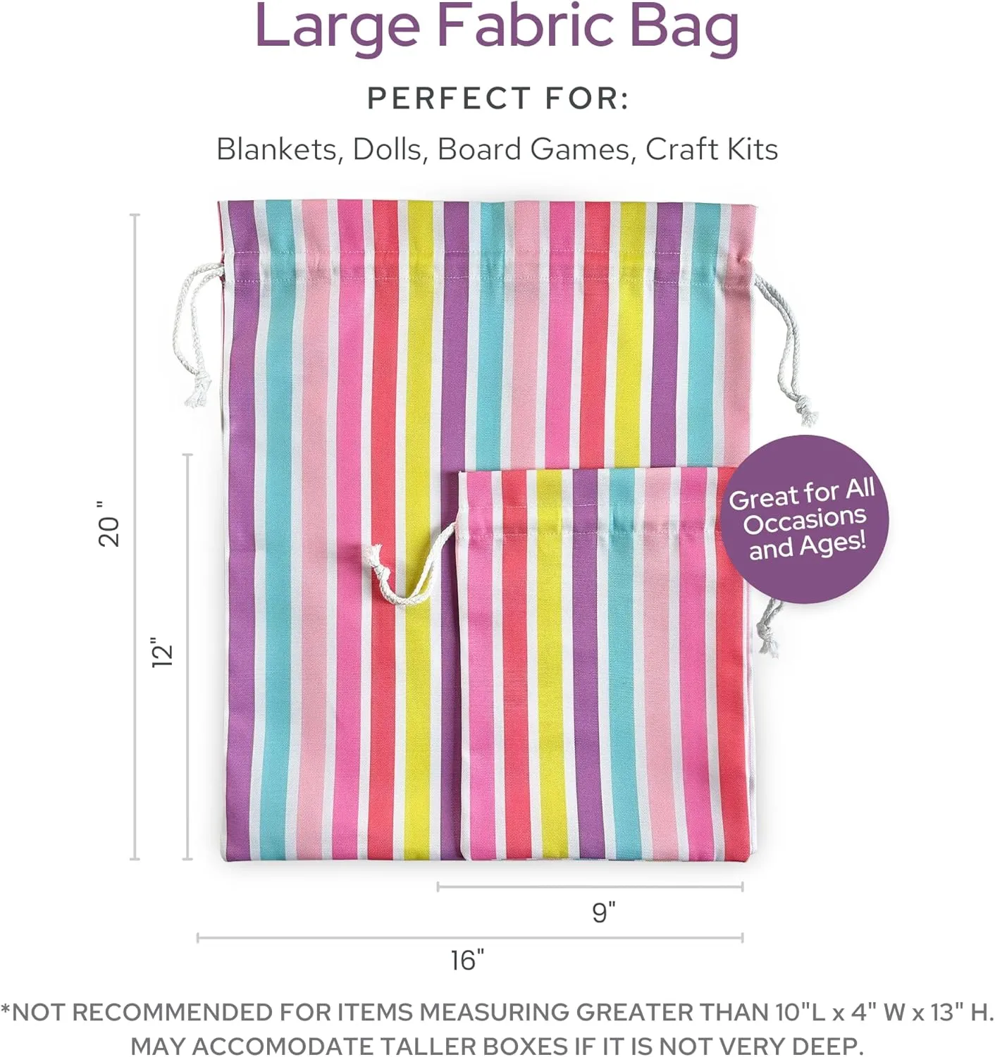 Gather & Knot Drawstring Gift Bags | 20" Large 12" Small | Premium Canvas | Reusable Fabric Wrap for Girls Birthdays, Baby Shower | Rainbow Stripe