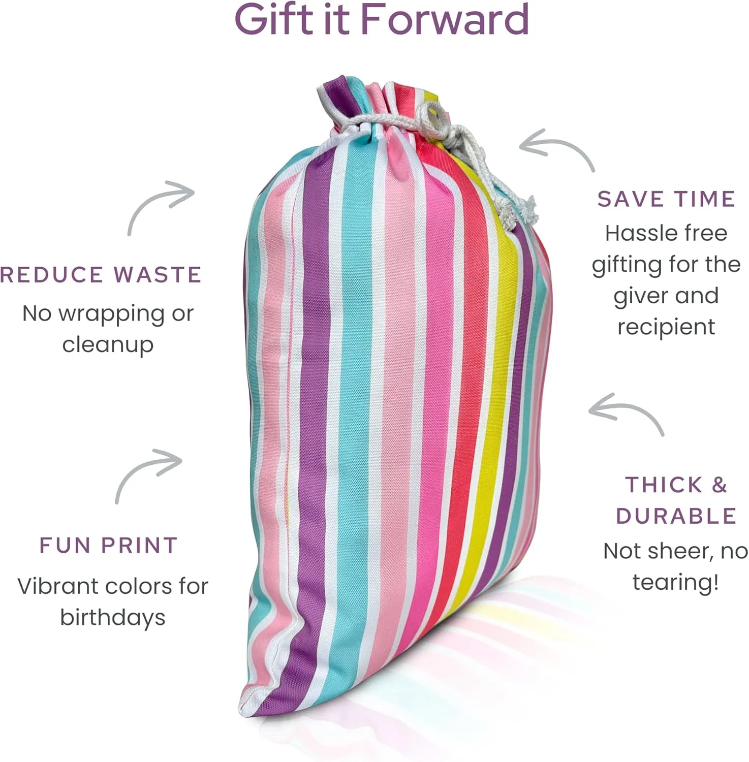 Gather & Knot Drawstring Gift Bags | 20" Large 12" Small | Premium Canvas | Reusable Fabric Wrap for Girls Birthdays, Baby Shower | Rainbow Stripe