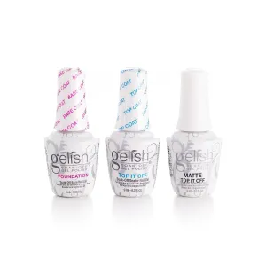 Gelish MINI 9mL Essentials Value Pack – LED/UV Cure, Long-Lasting, Chip-Resistant, Professional Gel Nail Kit for Manicures (Foundation Base Coat, Top It Off & Matte Top It Off)