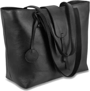 Genuine Leather Tote for Women Organizer Large Shoulder Handbags Work Fashion Tote Shoulder Top Handle Satchel Bag (Black)