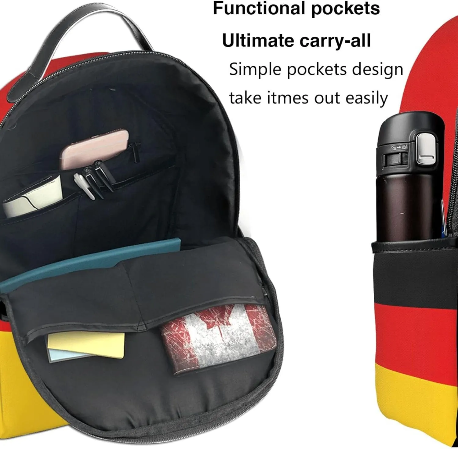 Germany Flag Casual Backpacks Laptop Backpack Carry-on Daypack Sports Travel Rucksack Lightweight Working Bag for Outdoor Hiking Cycling Walking