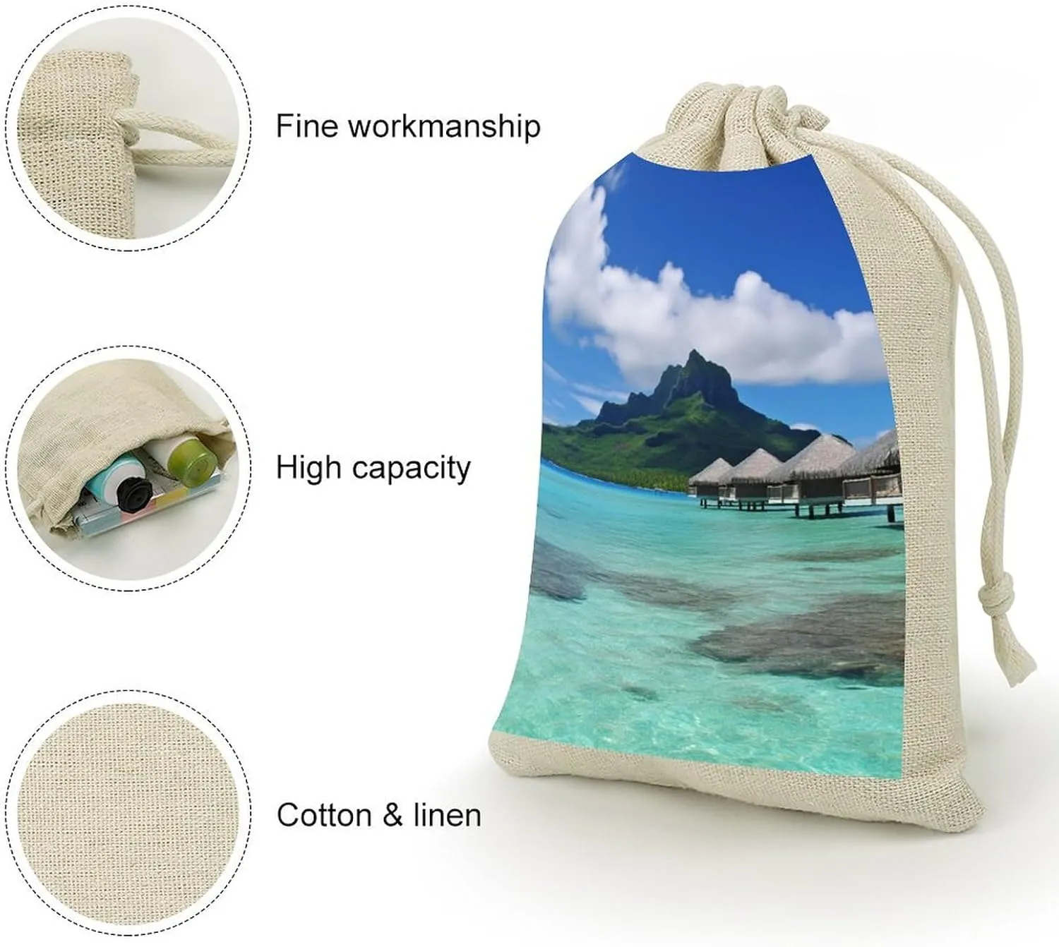 GHBNK Tahiti Beach Burlap Bags 8PC Drawstring Bags Small Burlap Gift Pouches for Jewelry,Travel Storage