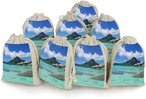 GHBNK Tahiti Beach Burlap Bags 8PC Drawstring Bags Small Burlap Gift Pouches for Jewelry,Travel Storage