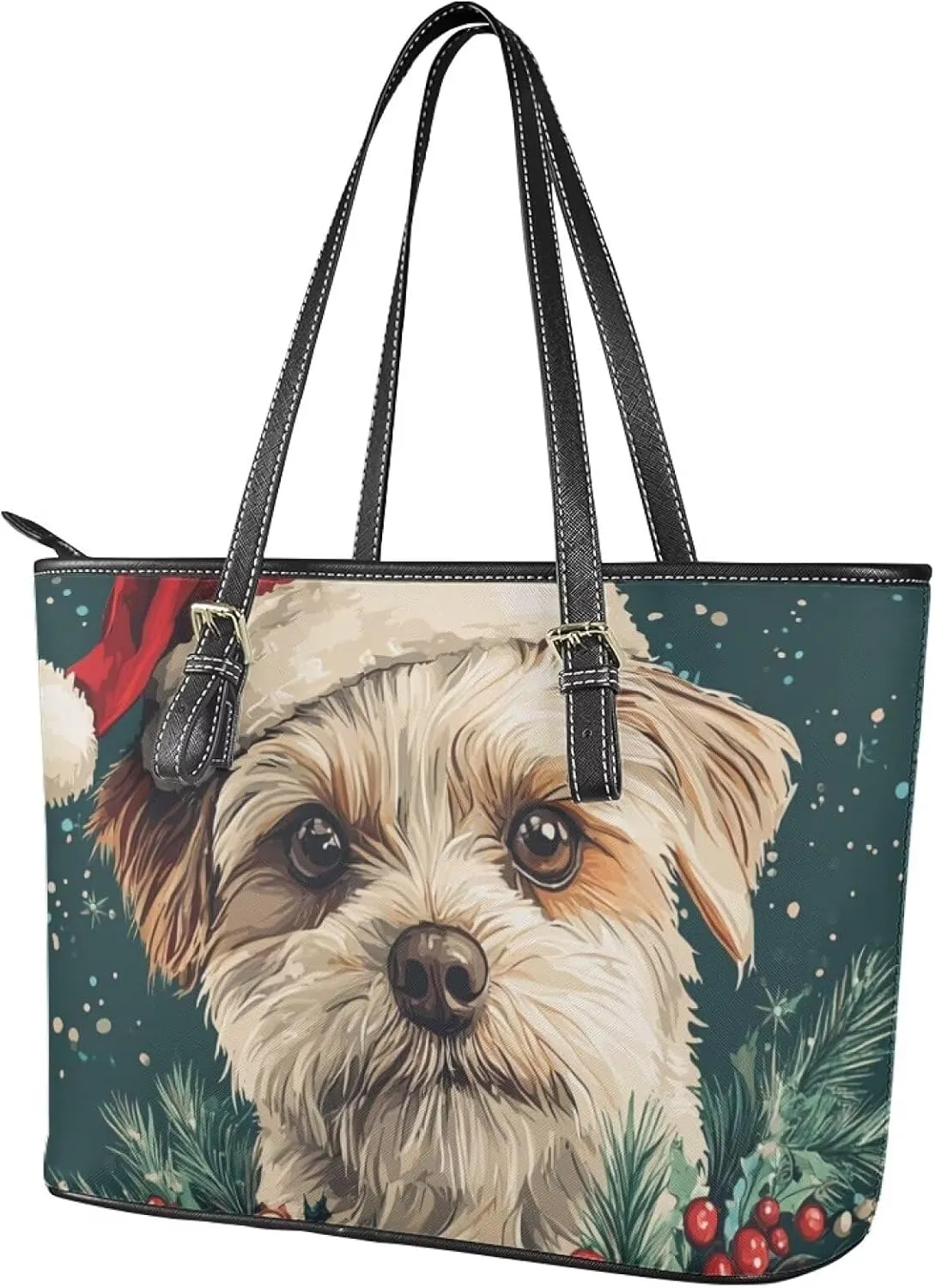 GIFTPUZZ Tote Bag for Women Christmas Tote Bag for Women Shoulder Tote Bag Leather Tote Handbag with Zipper Waterproof