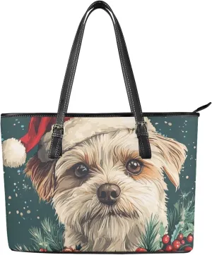GIFTPUZZ Tote Bag for Women Christmas Tote Bag for Women Shoulder Tote Bag Leather Tote Handbag with Zipper Waterproof