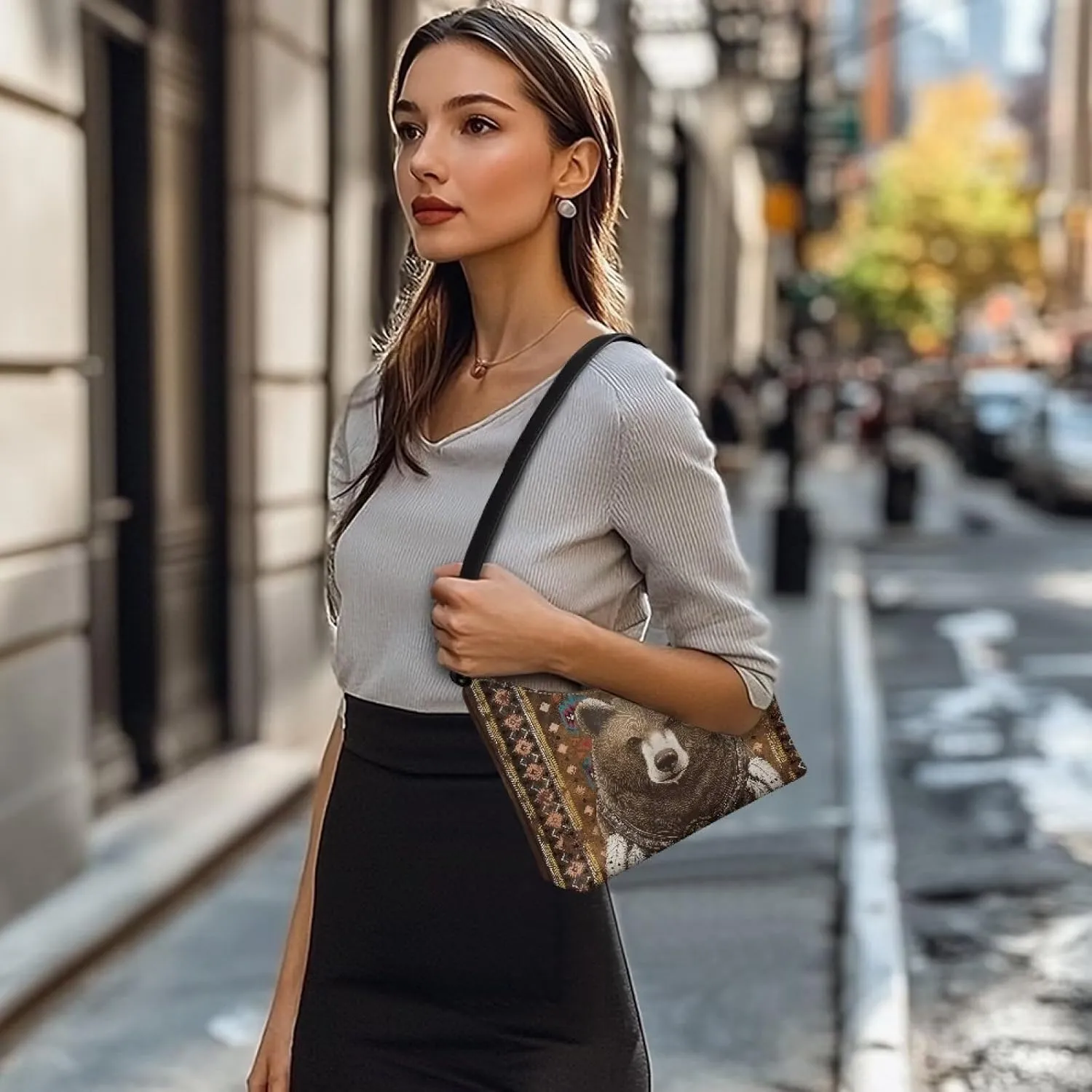 GIFTPUZZ Women Underarm Shoulder Bag Trendy Leather Purse with Top Handle Internal Pocket and Zipper Closure Waterproof