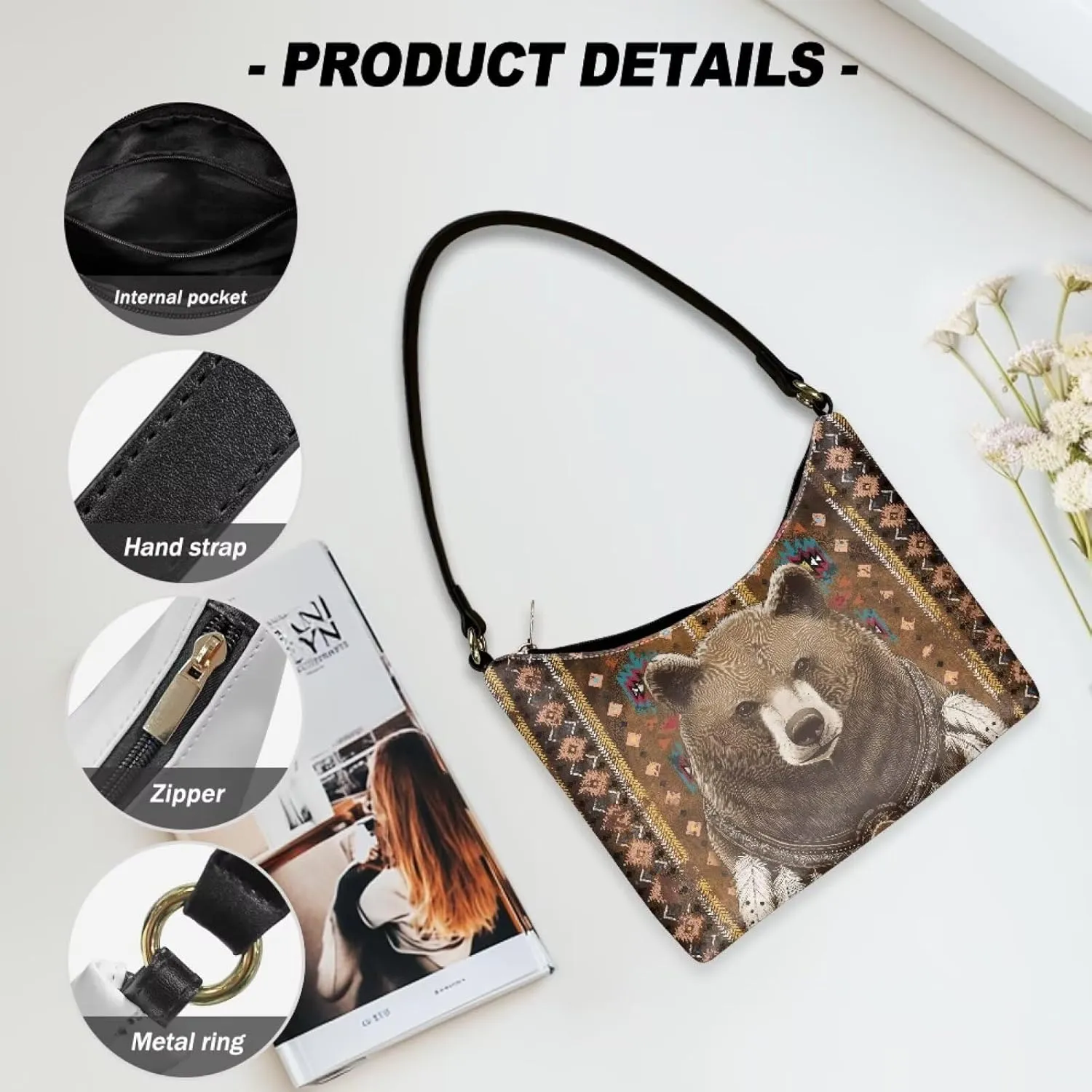 GIFTPUZZ Women Underarm Shoulder Bag Trendy Leather Purse with Top Handle Internal Pocket and Zipper Closure Waterproof