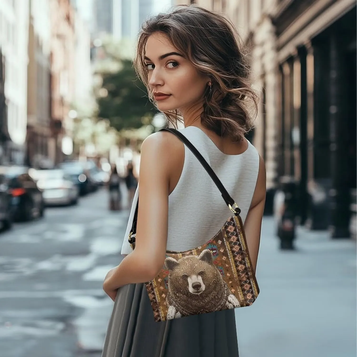 GIFTPUZZ Women Underarm Shoulder Bag Trendy Leather Purse with Top Handle Internal Pocket and Zipper Closure Waterproof