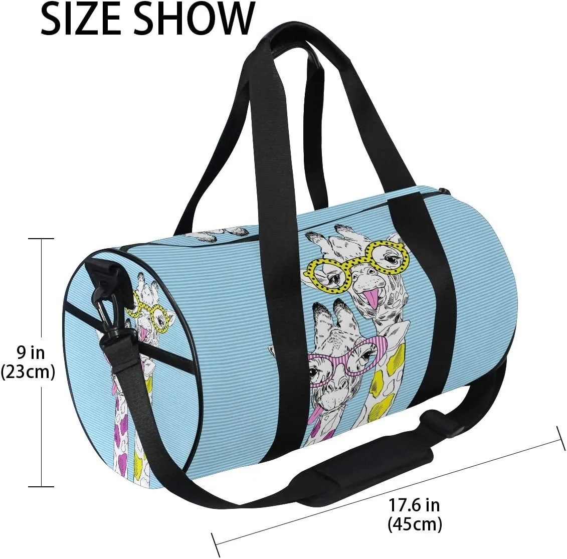 Giraffes In Funky Glasses Hand Drawn Graphic Duffel Bag,Canvas Travel Bag for Gym Sports and Overnight