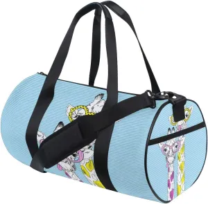 Giraffes In Funky Glasses Hand Drawn Graphic Duffel Bag,Canvas Travel Bag for Gym Sports and Overnight