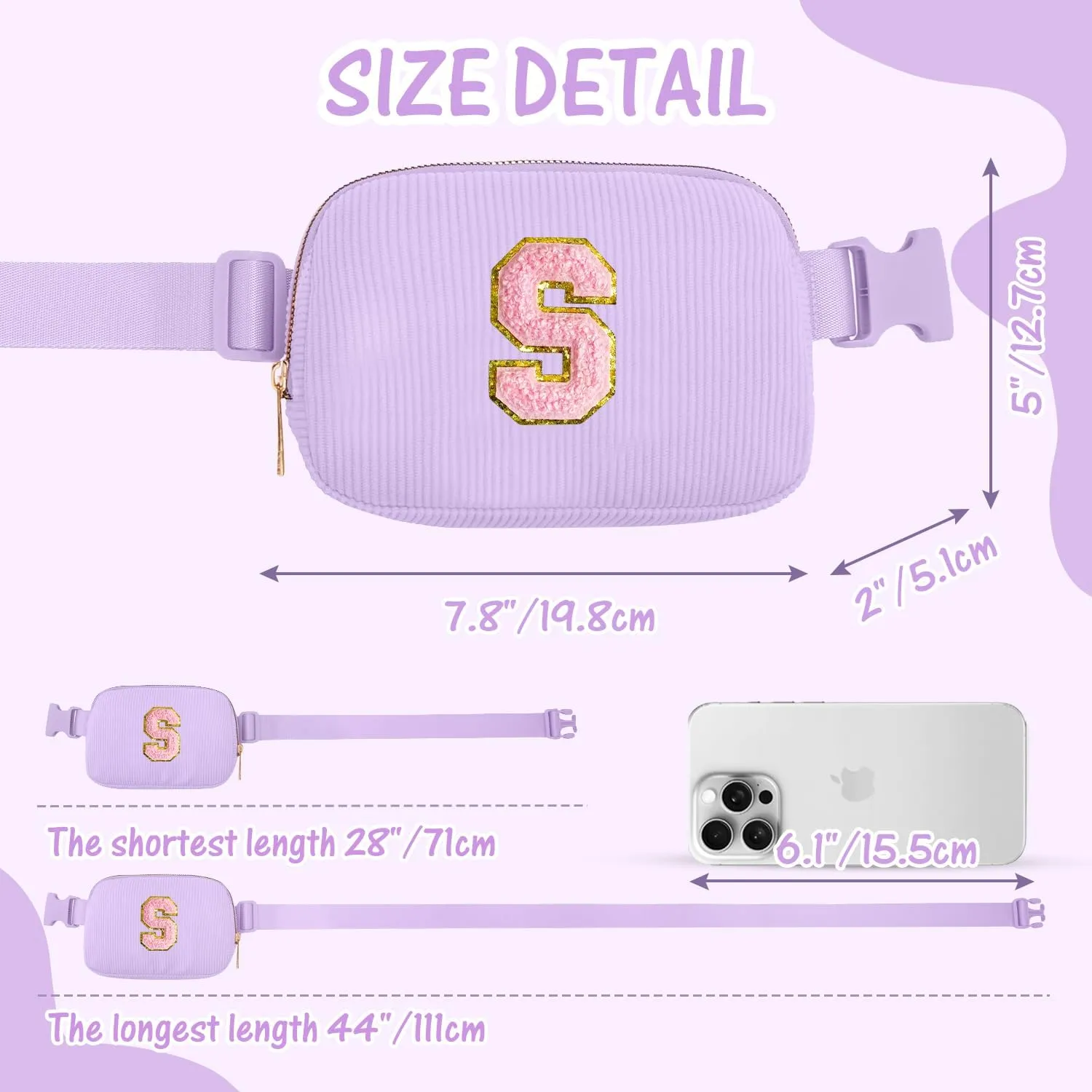 Gitus Girls Birthday Gifts - Initial Fanny Pack Belt Bag for Teen Girls - Trendy Personalized Preppy Stuff (Lavender-S)