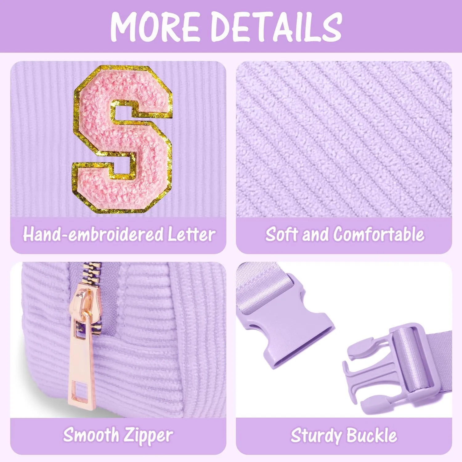 Gitus Girls Birthday Gifts - Initial Fanny Pack Belt Bag for Teen Girls - Trendy Personalized Preppy Stuff (Lavender-S)
