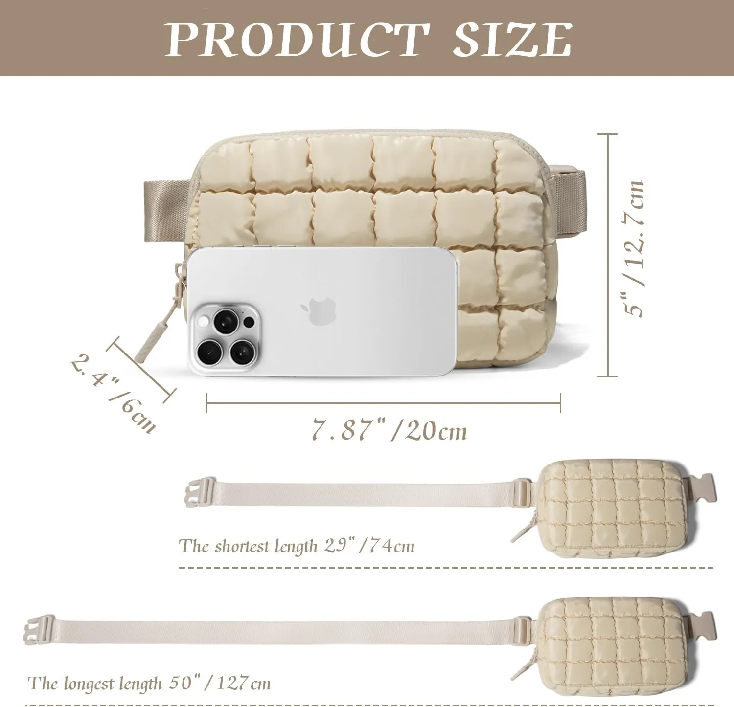 Gitus Trending Gifts for Women Puffer Crossbody Bags for Women Belt Bag Fanny Pack with Adjustable Straps Lightweight Quilted Puffy Bag Woman Gifts (Beige)