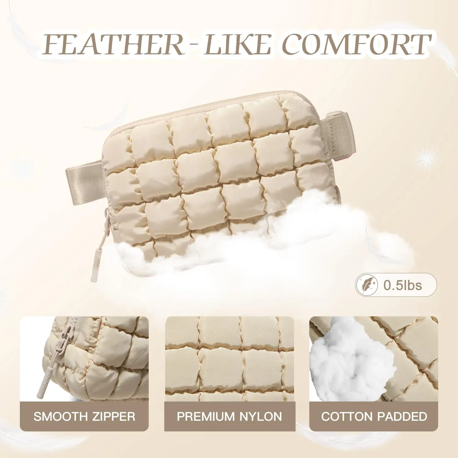 Gitus Trending Gifts for Women Puffer Crossbody Bags for Women Belt Bag Fanny Pack with Adjustable Straps Lightweight Quilted Puffy Bag Woman Gifts (Beige)