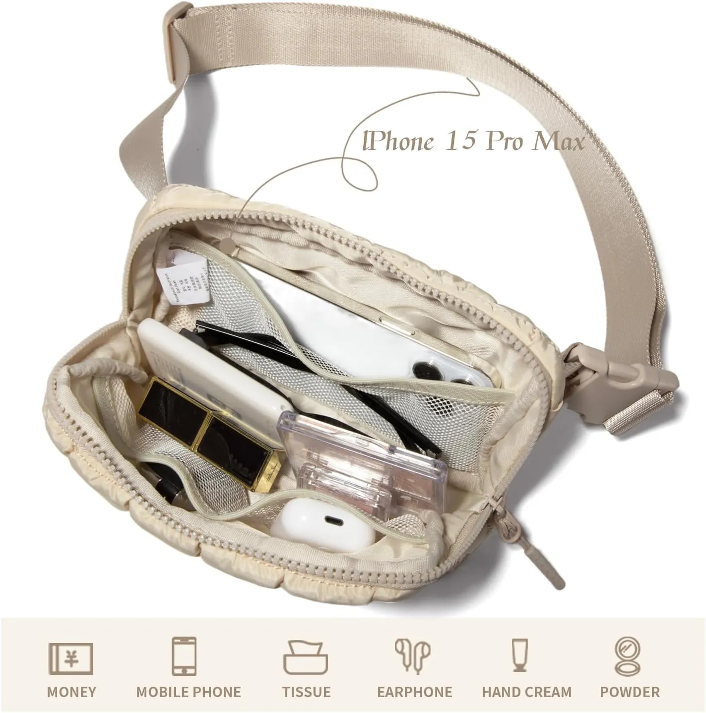 Gitus Trending Gifts for Women Puffer Crossbody Bags for Women Belt Bag Fanny Pack with Adjustable Straps Lightweight Quilted Puffy Bag Woman Gifts (Beige)