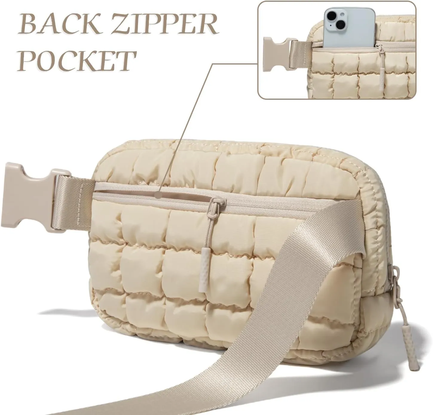 Gitus Trending Gifts for Women Puffer Crossbody Bags for Women Belt Bag Fanny Pack with Adjustable Straps Lightweight Quilted Puffy Bag Woman Gifts (Beige)