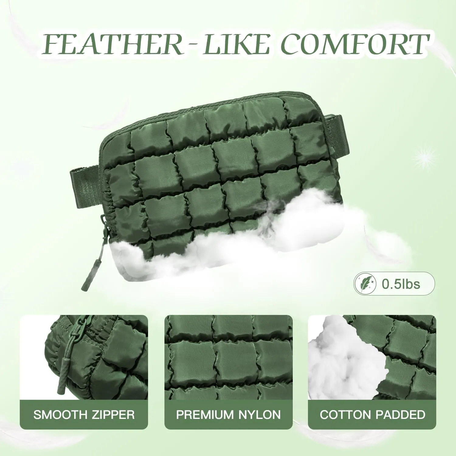 Gitus Trending Gifts for Women Puffer Crossbody Bags for Women Belt Bag Fanny Pack with Adjustable Straps Lightweight Quilted Puffy Bag Woman Gifts (Green)