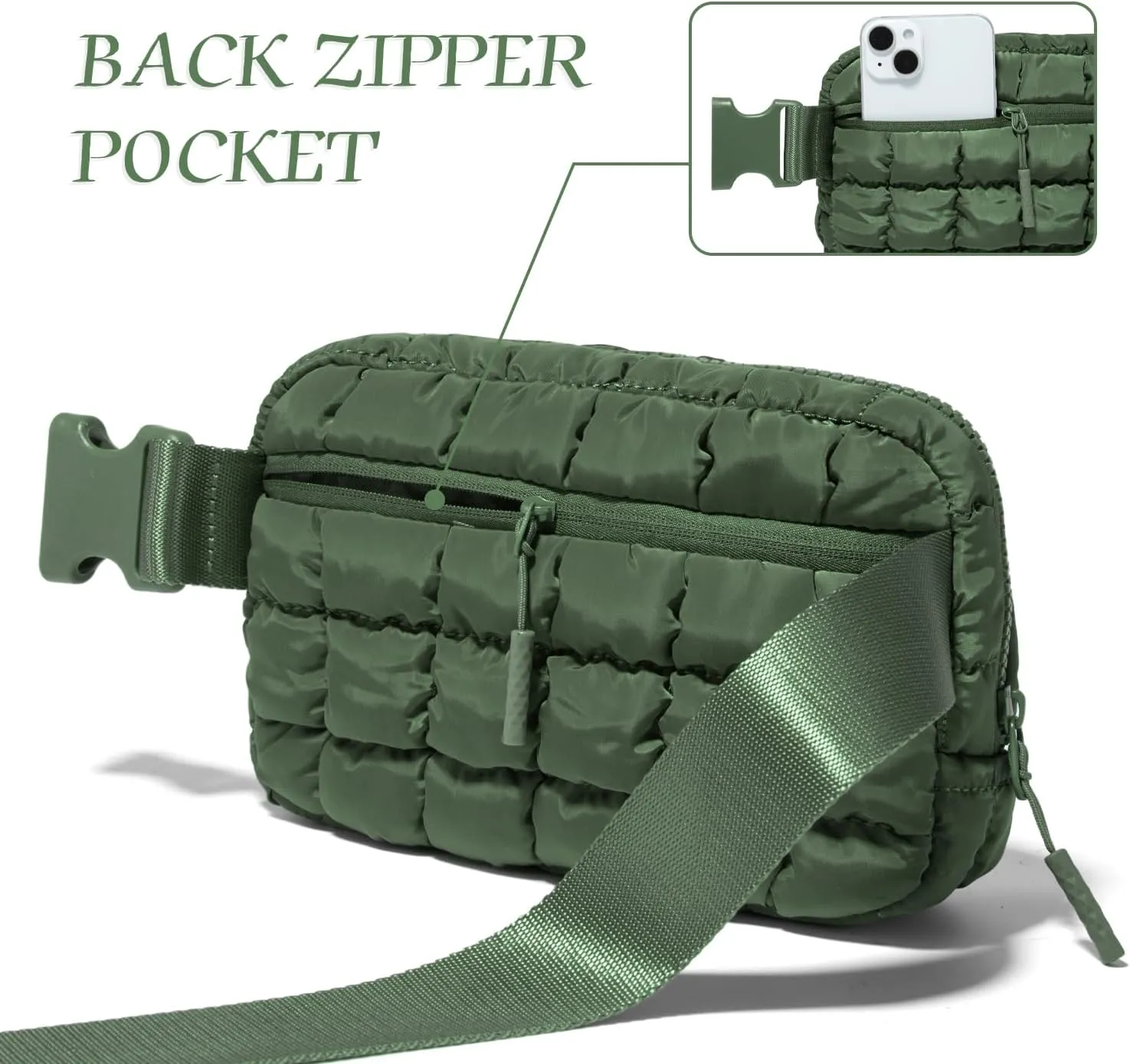 Gitus Trending Gifts for Women Puffer Crossbody Bags for Women Belt Bag Fanny Pack with Adjustable Straps Lightweight Quilted Puffy Bag Woman Gifts (Green)