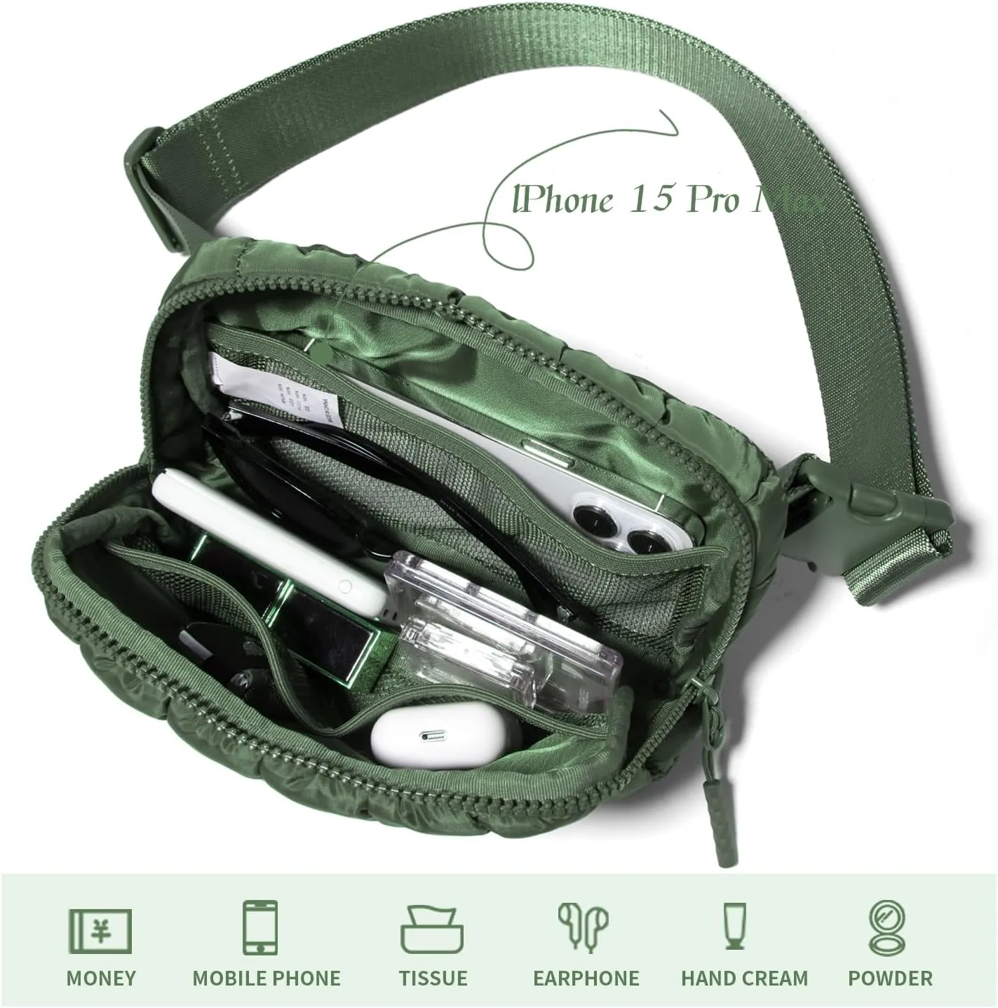 Gitus Trending Gifts for Women Puffer Crossbody Bags for Women Belt Bag Fanny Pack with Adjustable Straps Lightweight Quilted Puffy Bag Woman Gifts (Green)
