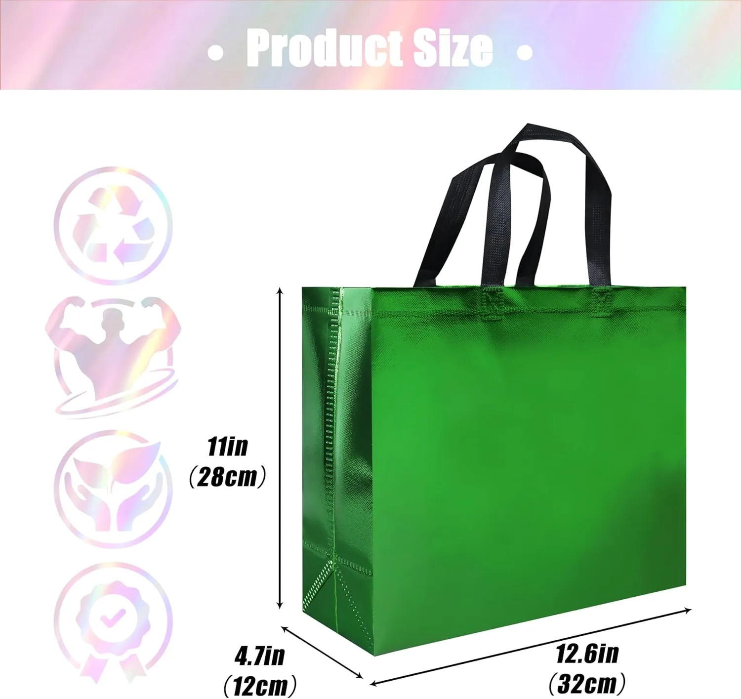 Glossy Green Reusable Gift Bags 15 pcs, 12.6 x 4.7 x 11 In Large Gift Bags with Sturdy Base, Non-woven Reusable Party Bags Bulk for Birthday, Wedding, Easter, Holiday