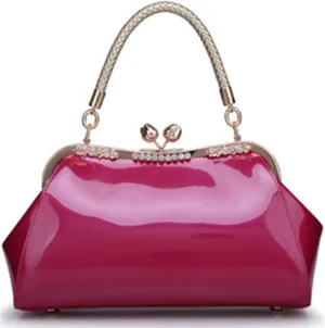 Glossy Patent Leather Handbag for Women Top Handle Tote Bag Evening Shoulder Bag Wedding Satchel Retro Purse