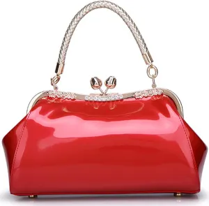 Glossy Patent Leather Handbag for Women Top Handle Tote Bag Evening Shoulder Bag Wedding Satchel Retro Purse