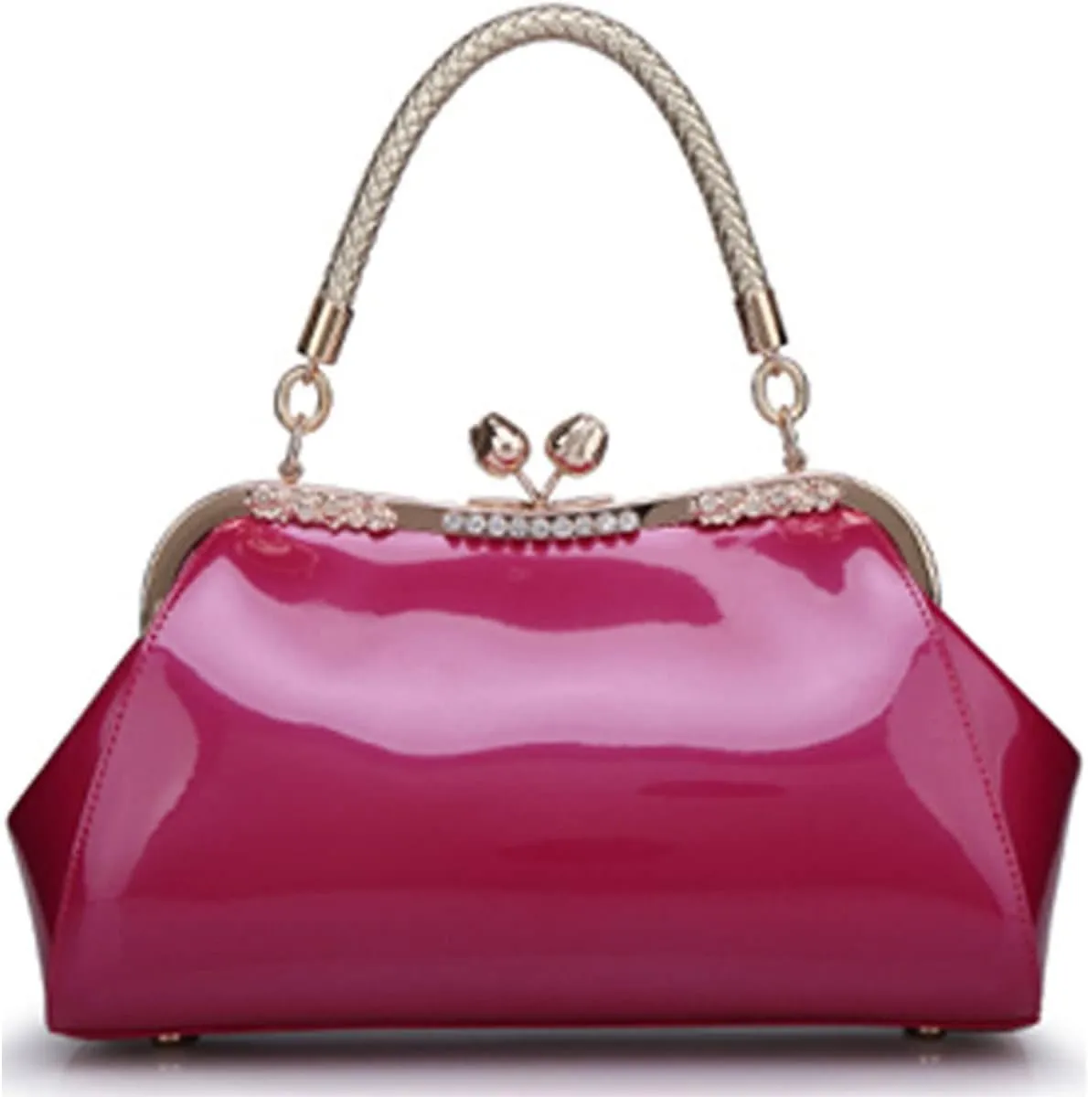 Glossy Patent Leather Handbag for Women Top Handle Tote Bag Evening Shoulder Bag Wedding Satchel Retro Purse