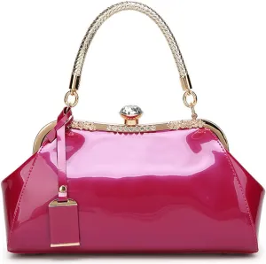 Glossy Patent Leather Handbag for Women Top Handle Tote Bag Evening Shoulder Bag Wedding Satchel Retro Purse