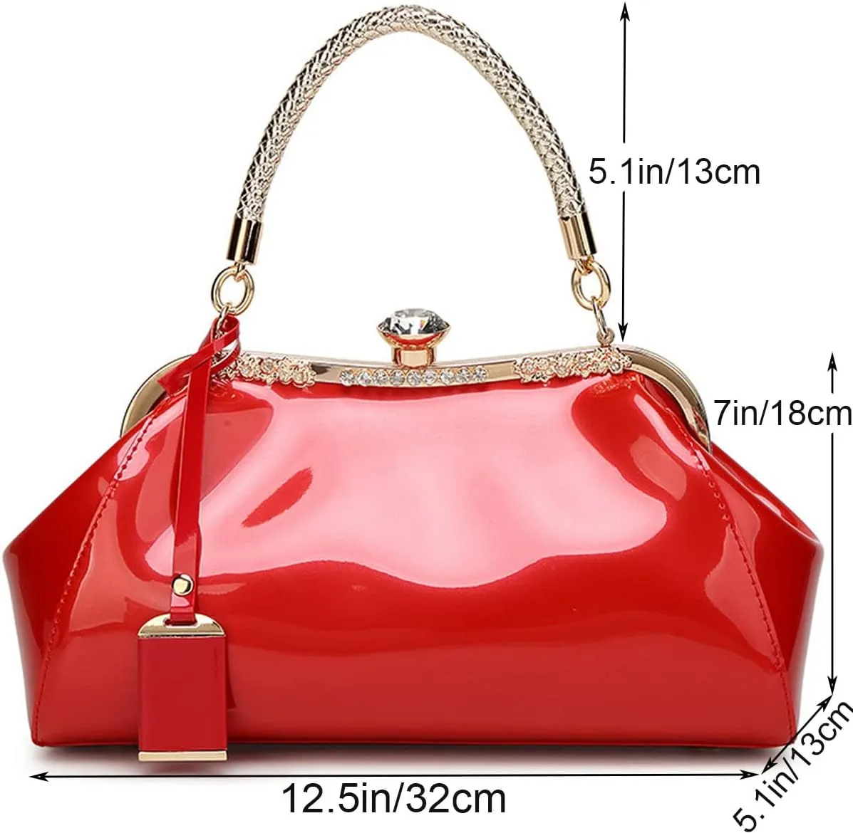 Glossy Patent Leather Handbag for Women Top Handle Tote Bag Evening Shoulder Bag Wedding Satchel Retro Purse