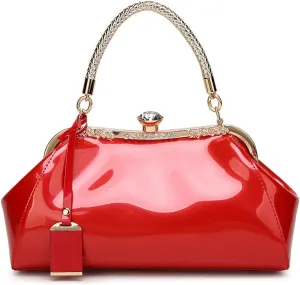 Glossy Patent Leather Handbag for Women Top Handle Tote Bag Evening Shoulder Bag Wedding Satchel Retro Purse
