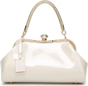 Glossy Patent Leather Handbag for Women Top Handle Tote Bag Evening Shoulder Bag Wedding Satchel Retro Purse