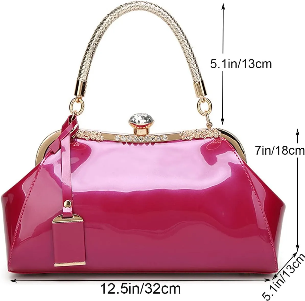 Glossy Patent Leather Handbag for Women Top Handle Tote Bag Evening Shoulder Bag Wedding Satchel Retro Purse