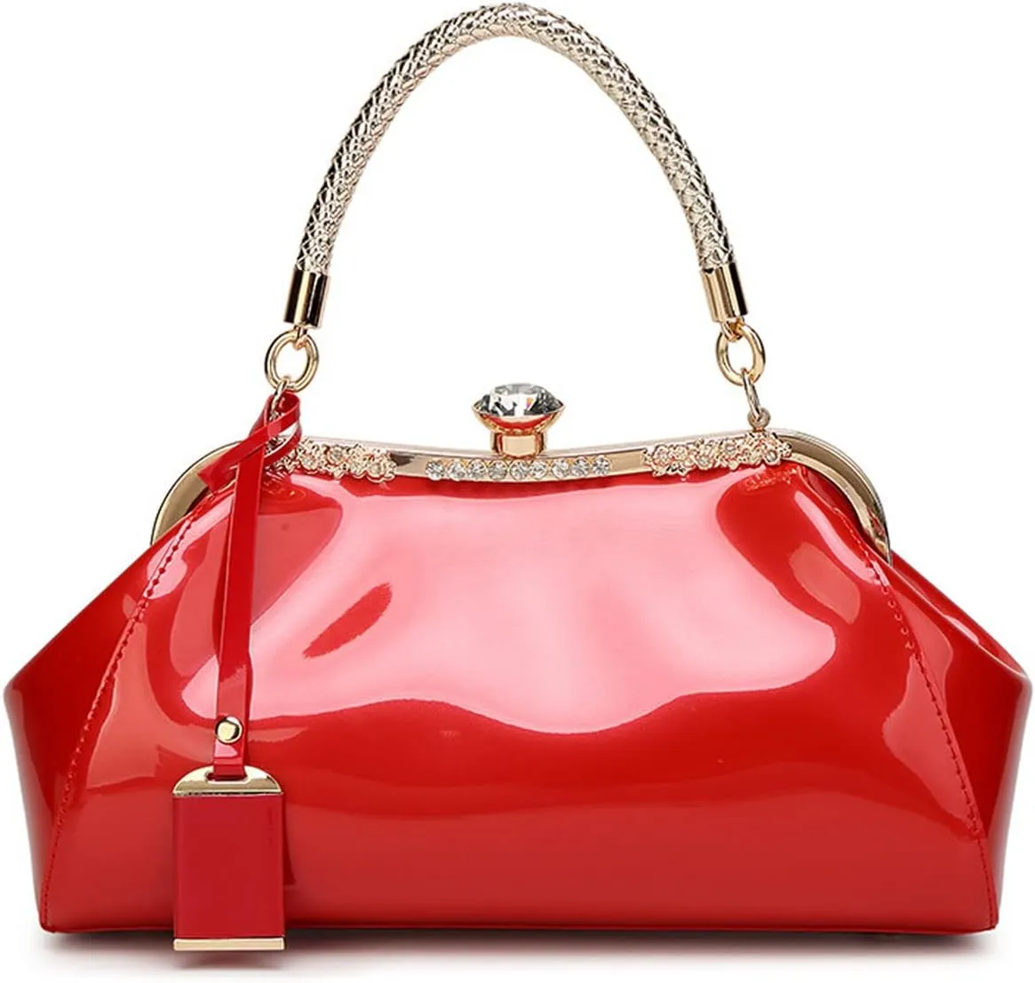 Glossy Patent Leather Handbag for Women Top Handle Tote Bag Evening Shoulder Bag Wedding Satchel Retro Purse