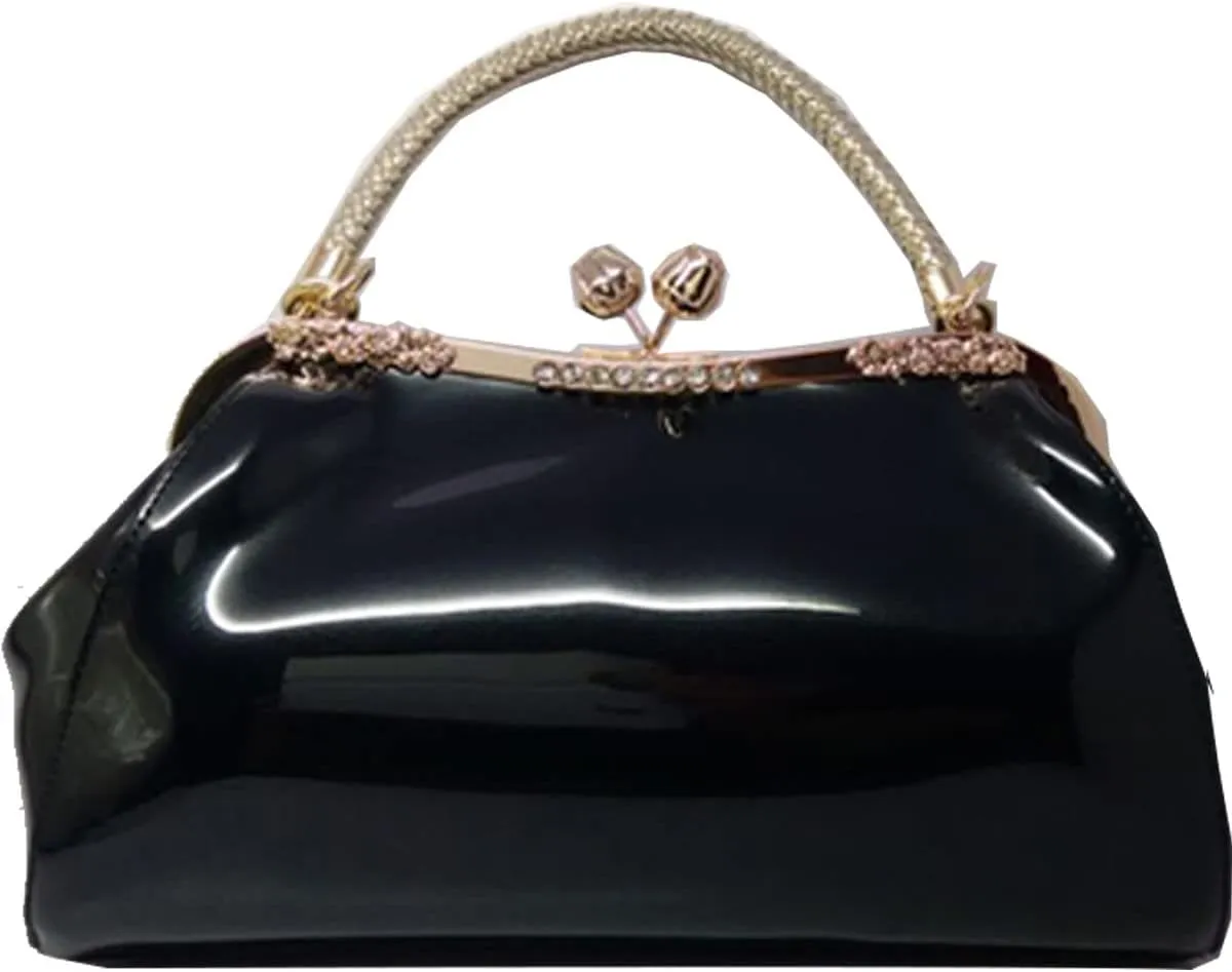 Glossy Patent Leather Handbag for Women Top Handle Tote Bag Evening Shoulder Bag Wedding Satchel Retro Purse