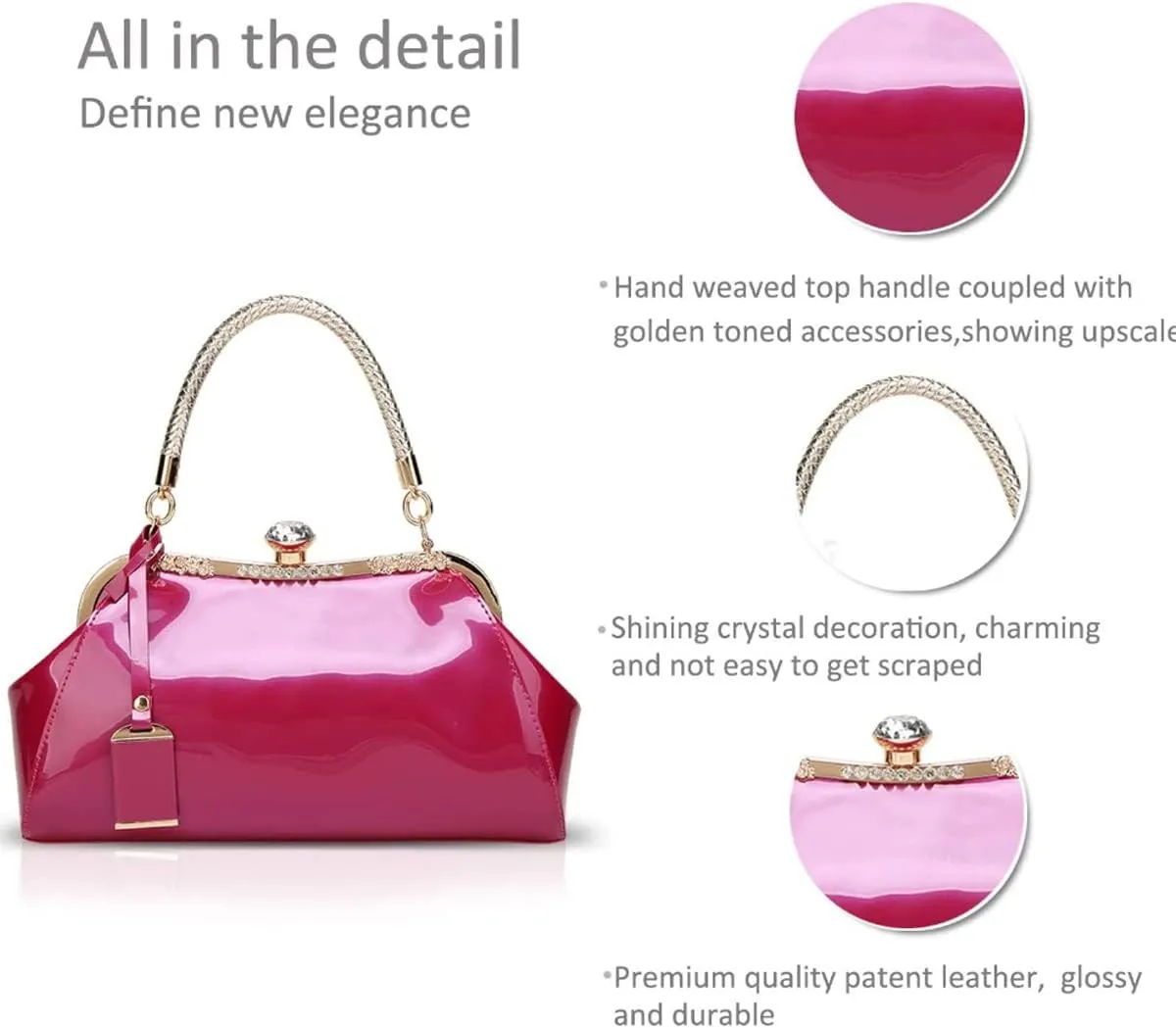 Glossy Patent Leather Handbag for Women Top Handle Tote Bag Evening Shoulder Bag Wedding Satchel Retro Purse