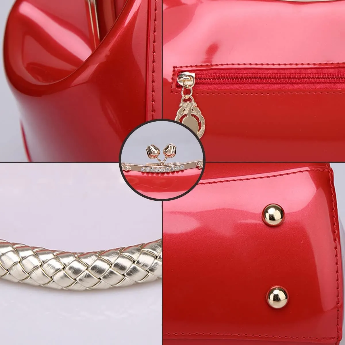 Glossy Patent Leather Handbag for Women Top Handle Tote Bag Evening Shoulder Bag Wedding Satchel Retro Purse