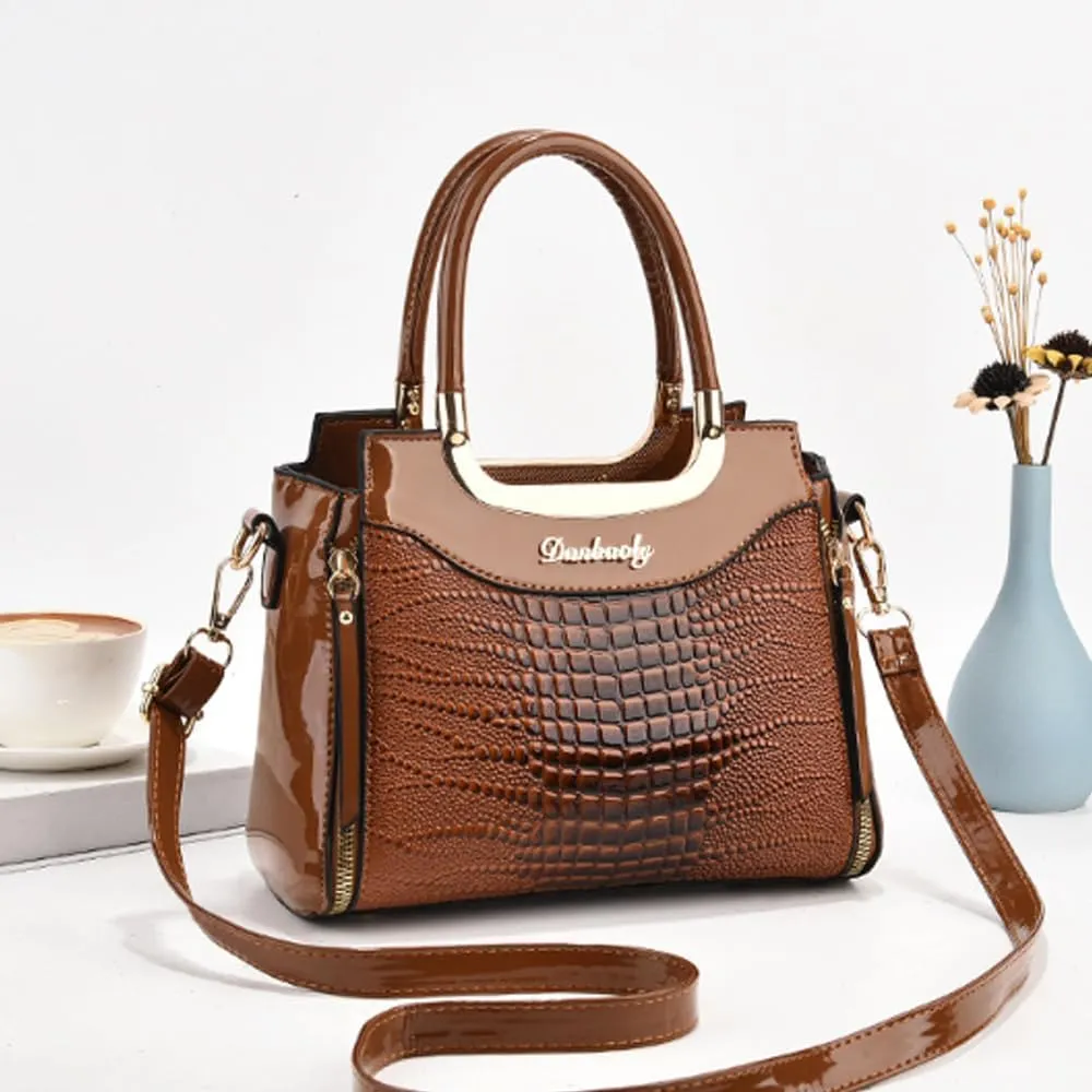 Glossy Patent Leather Handbags Purses for Women Satchel Crocodile Pattern Top Handle Handbag Ladies Shoulder Bag