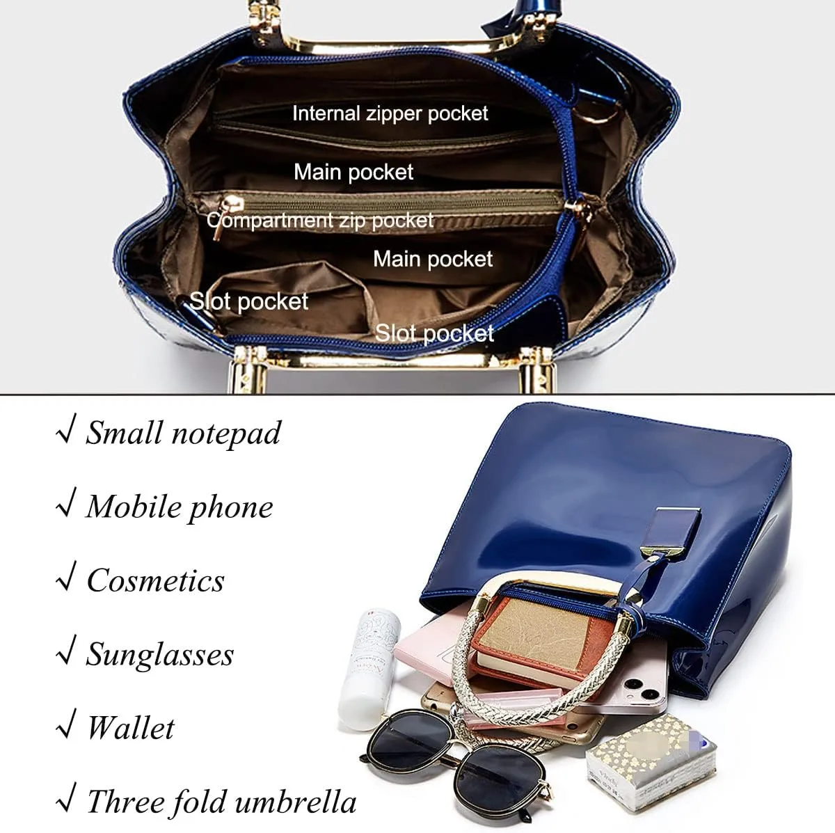 Glossy Patent Leather Women Handbag Shiny Shoulder Bag Evening Purse Style Top-Handle Bag Crossbody Satchel Party