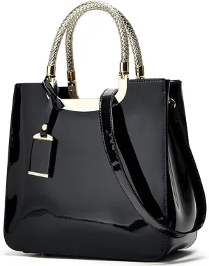 Glossy Patent Leather Women Handbag Shiny Shoulder Bag Evening Purse Style Top-Handle Bag Crossbody Satchel Party