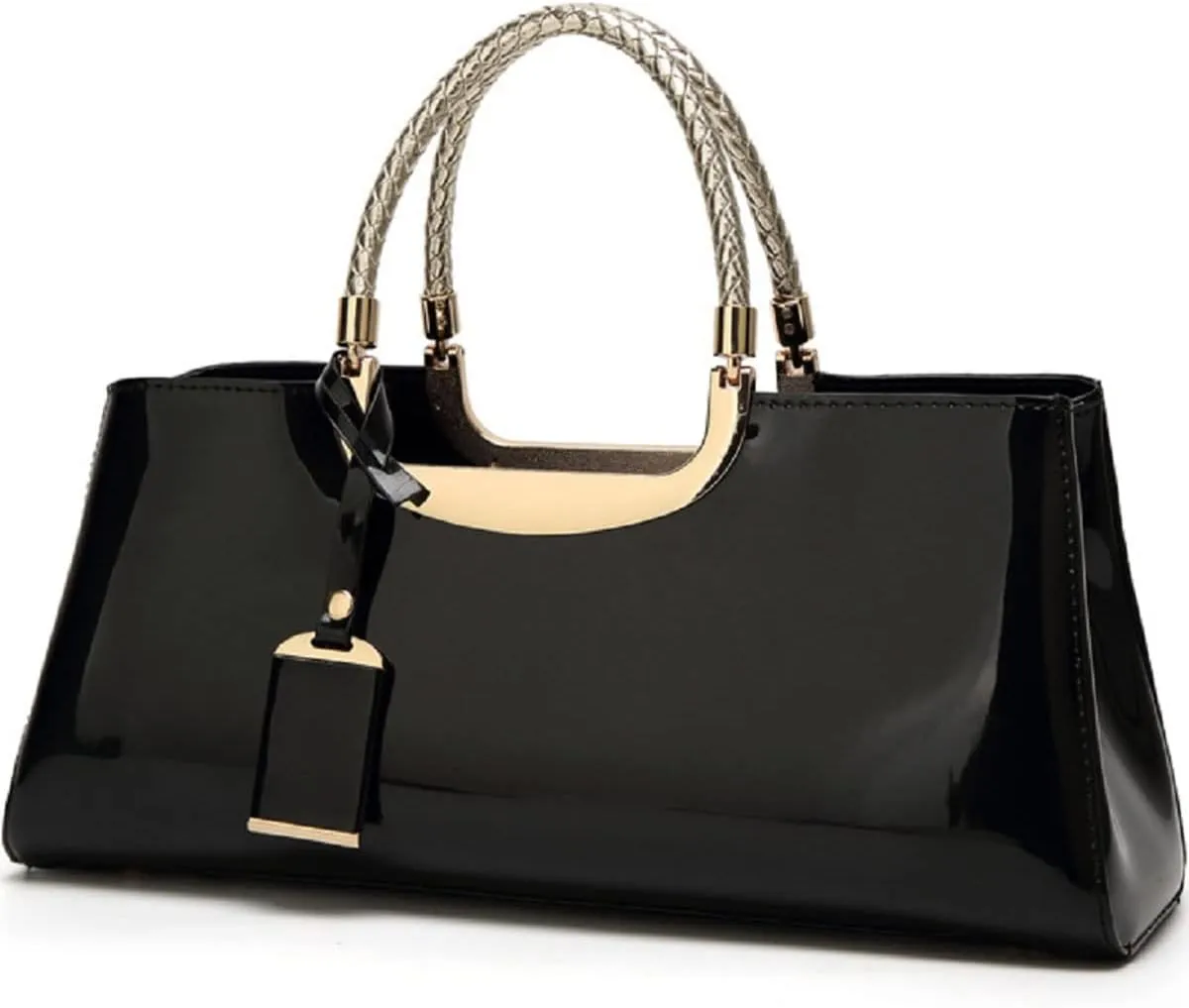 Glossy Women Handbag Faux Patent Leather Top-Handle Bag Structured Shoulder Bag Tote Evening Purse Party Satchel