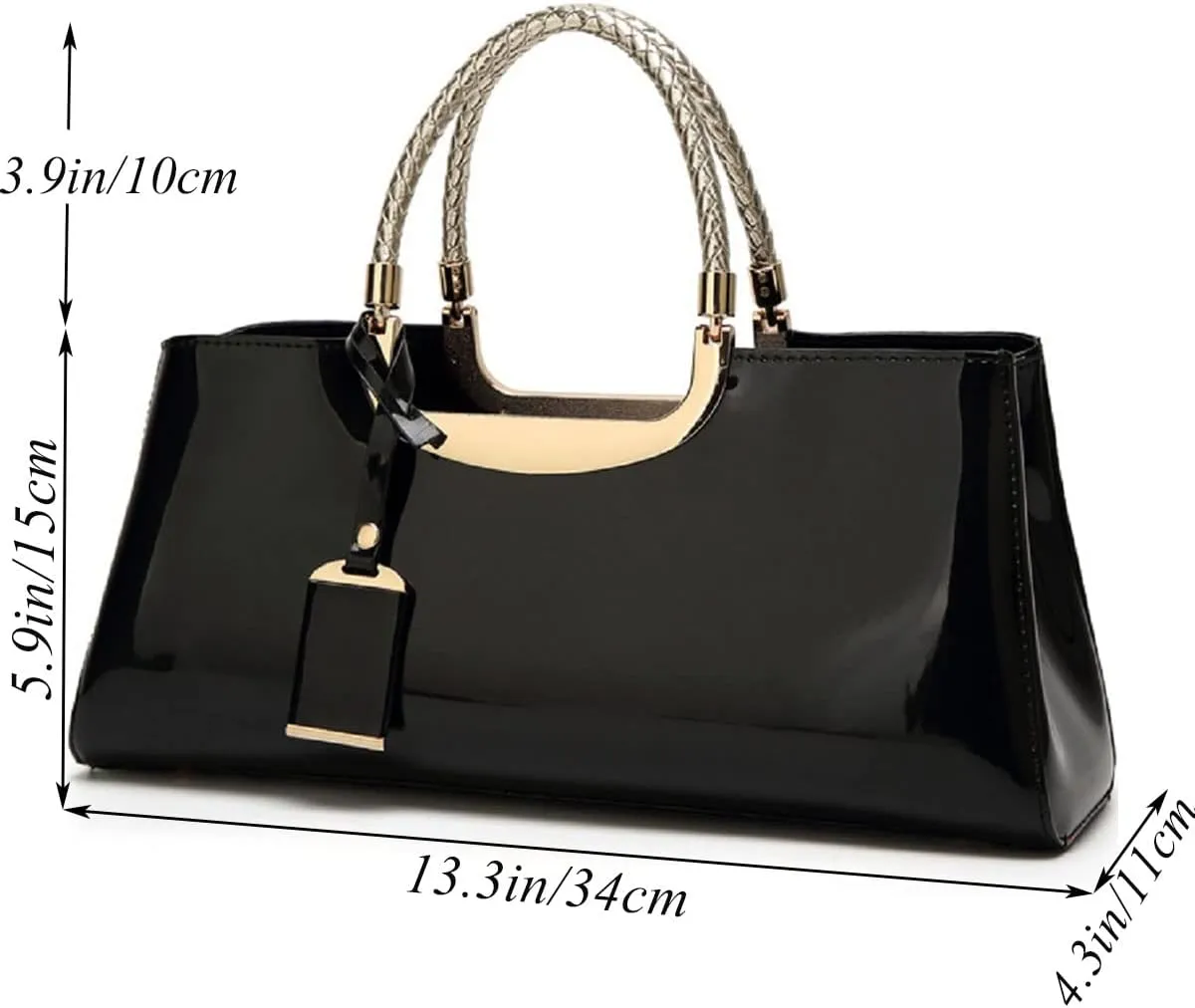 Glossy Women Handbag Faux Patent Leather Top-Handle Bag Structured Shoulder Bag Tote Evening Purse Party Satchel