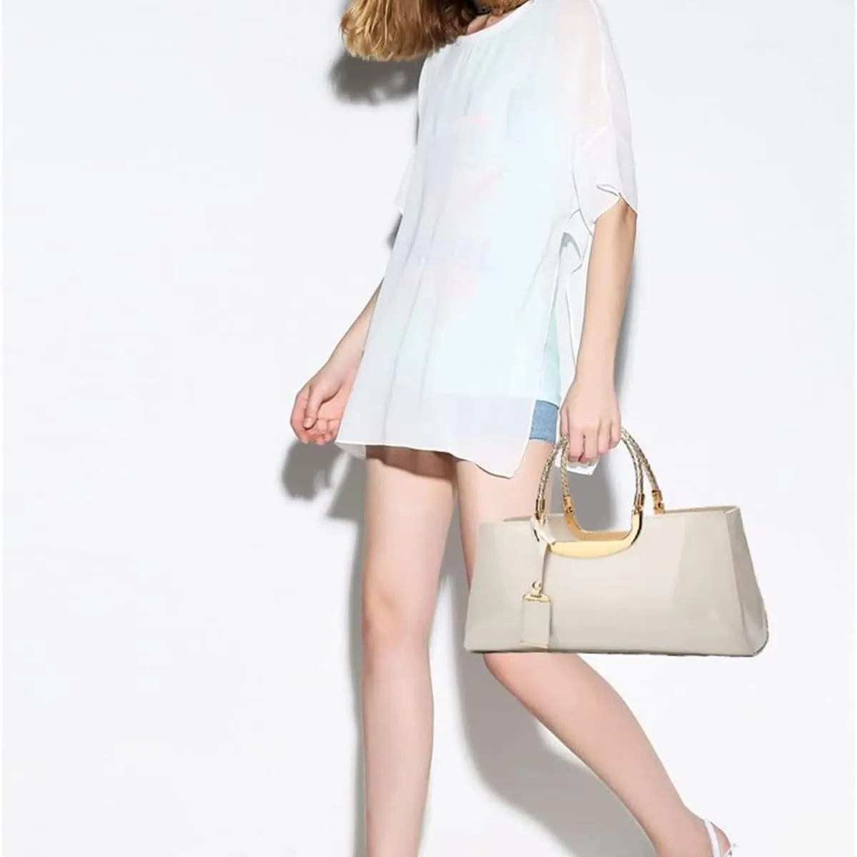 Glossy Women Handbag Faux Patent Leather Top-Handle Bag Structured Shoulder Bag Tote Evening Purse Party Satchel