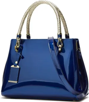 Glossy Women Handbag Shiny Patent Leather Top-Handle Bag Medium Shoulder Bag Tote Evening Purse Party Satchel