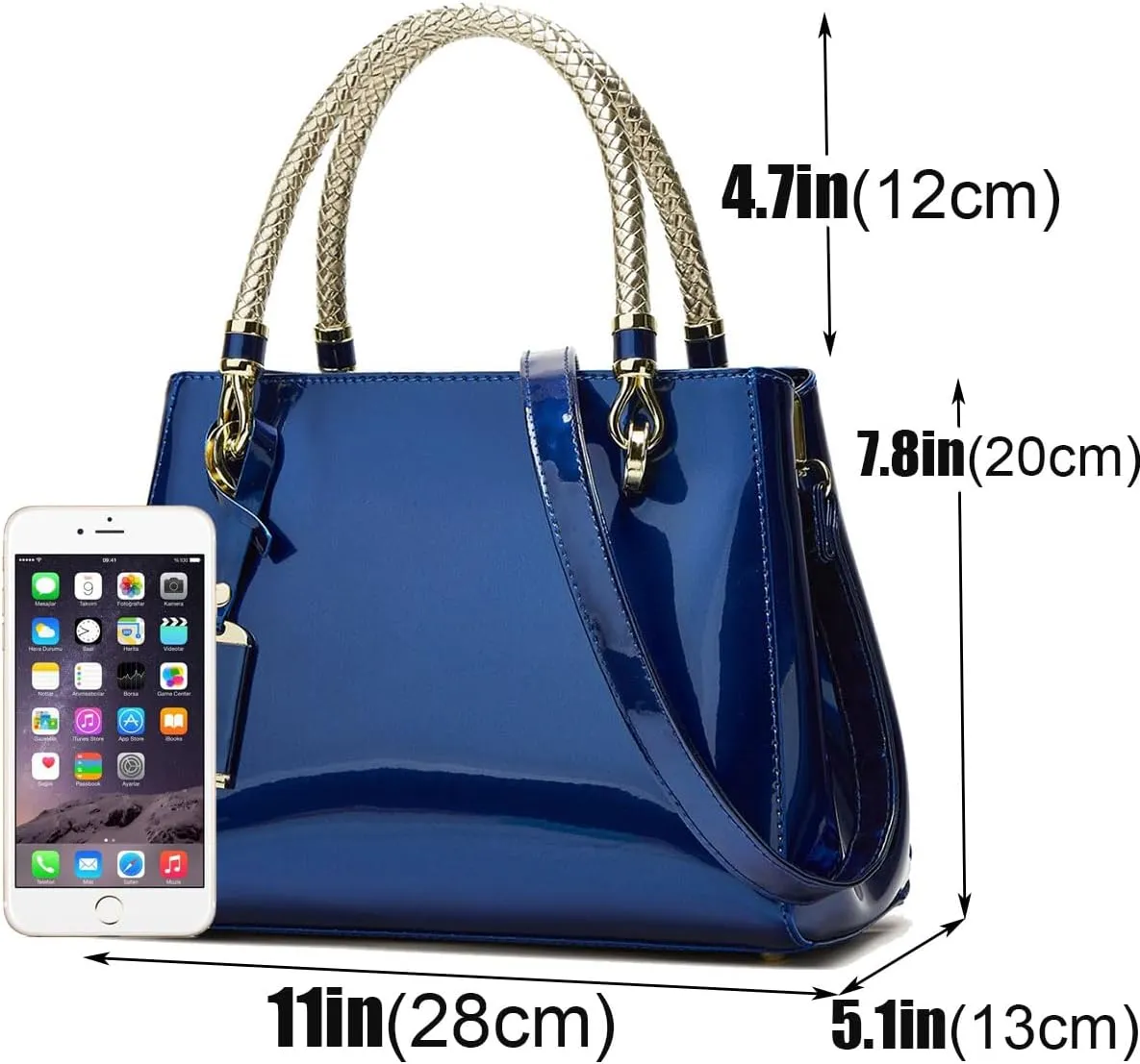 Glossy Women Handbag Shiny Patent Leather Top-Handle Bag Medium Shoulder Bag Tote Evening Purse Party Satchel