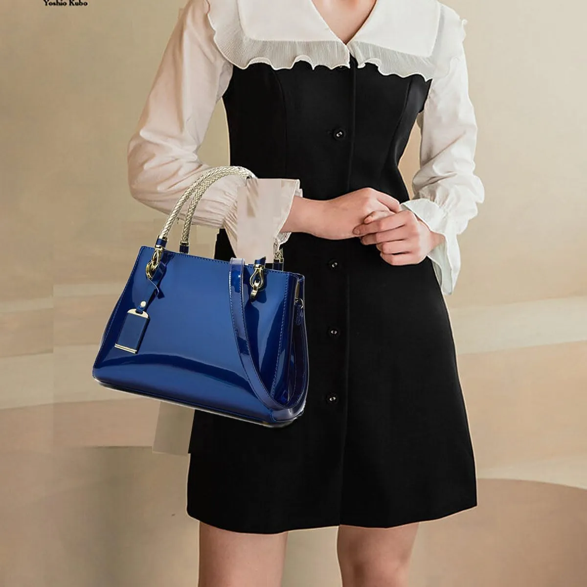 Glossy Women Handbag Shiny Patent Leather Top-Handle Bag Medium Shoulder Bag Tote Evening Purse Party Satchel