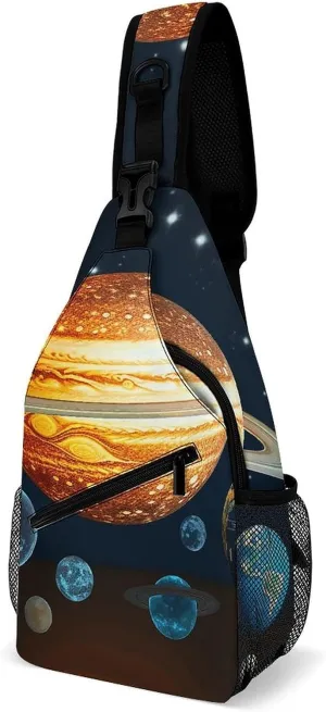 Glow in The Dark Solar System Planet Crossbody Bags Mini Sling Bag Fanny Chest Bag Travel Daypack Sling Backpack for Men Women