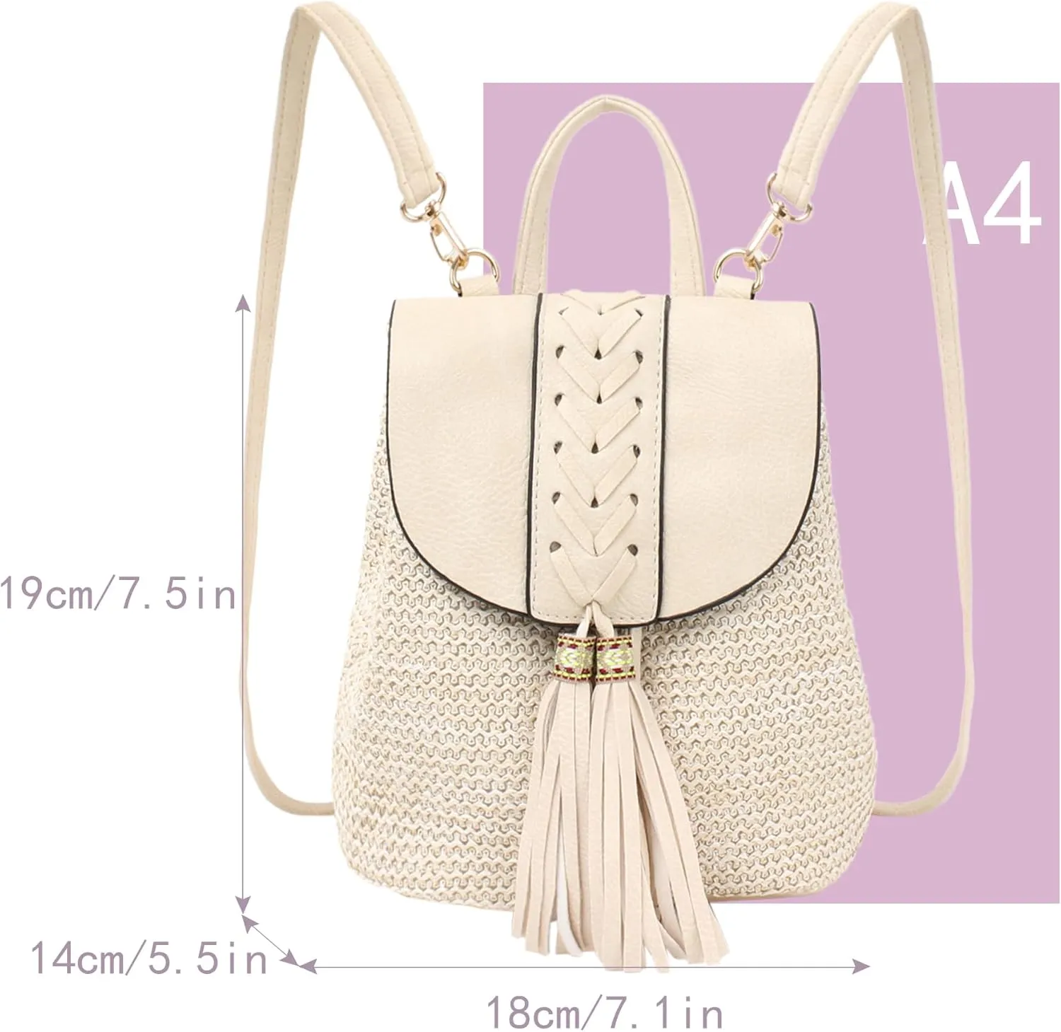 Goclothod Women Vintage Backpack Bohemian Rucksack Drawstring Shoulder Bag Casual Daypack